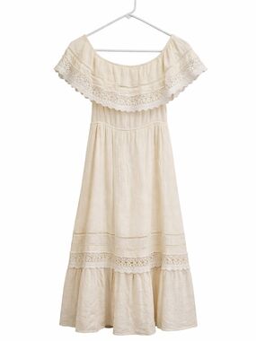 Altar’d State Boho Off Shoulder Lace Trim Midi Dress Ivory Cottagecore Festival